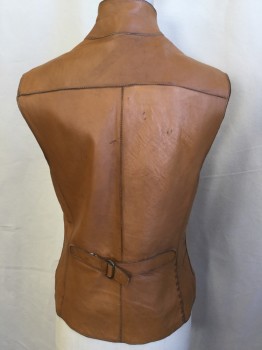 N/L MTO, Caramel Brown, Leather, Solid, Stand Collar, with 3 Rustic Clasps, Aged, Hand Stitched Repairs, Adjustable Back Waist Belt, Shiny Lining, Medieval, Sexy Brigand, Young Robinhood, Post Apocalyptic Ranger