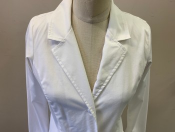 CHEROKEE, White, Rayon, Elastane, Solid, Button Front, Notched Lapel, 2 Pockets,