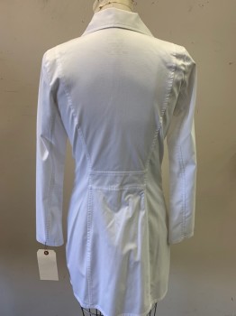CHEROKEE, White, Rayon, Elastane, Solid, Button Front, Notched Lapel, 2 Pockets,