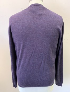 JOSEPH ABBOUD, Aubergine Purple, Wool, Solid, Knit, Long Sleeves, V-neck