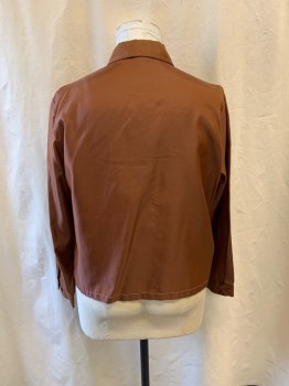 RICE, Brown, Nylon, Collar Attached, Zip Front, 2 Pockets, Long Sleeves, Tan Stitching