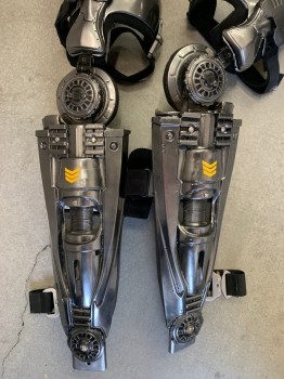 MTO, Gray, Black, Yellow, Fiberglass, Foam, Armour, Made To Order, Exoskeleton Legs, Left Leg Has Tubing That Attaches to the Back of the Breast Plate, Adjustable Elastic Straps