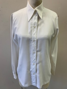 KORET OF CALIFORNIA, White, Polyester, Solid, L/S, Button Front, C.A., Slubbed Polyester,