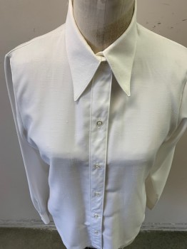 KORET OF CALIFORNIA, White, Polyester, Solid, L/S, Button Front, C.A., Slubbed Polyester,