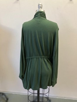PEA IN THE POD, Moss Green, Modal, Spandex, Solid, Cardigan, Draped Ruffle Lapel, No Closures, Drawstring Back Waist, L/S with Band Cuffs, 2 Pckts,