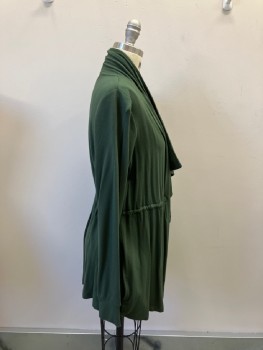 PEA IN THE POD, Moss Green, Modal, Spandex, Solid, Cardigan, Draped Ruffle Lapel, No Closures, Drawstring Back Waist, L/S with Band Cuffs, 2 Pckts,