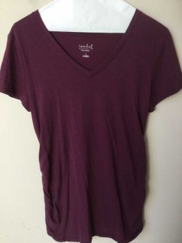 ISABEL, Red Burgundy, Purple, Cotton, Modal, Heathered, (Maternity) Heather Burgundy/purple, V-neck, Short Sleeves, Maternity