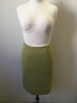 N/L, Chartreuse Green, Wool, Polyester, Solid, Wool Jersey Chartreuse Pencil Skirt. Darted Waist. Side Seam Zipper. Repair at Left Front at Hipline