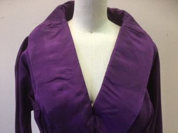 N/L, Purple, Solid, Taffeta, 3/4 Sleeve, V-neck, Circle Skirt, Hem Below Knee, Zipper At Side, Gathers At Center Front Waist, Has Water Mark on Right Side Collar,