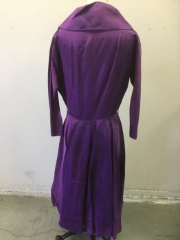 N/L, Purple, Solid, Taffeta, 3/4 Sleeve, V-neck, Circle Skirt, Hem Below Knee, Zipper At Side, Gathers At Center Front Waist, Has Water Mark on Right Side Collar,