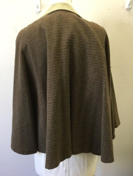 N/L MTO, Brown, Taupe, Wool, Solid, Brown Textured Wool with Taupe Collar and Outer Lining, Waist Length, Open at Center Front with No Closures, Made To Order, **Barcode Hidden Under Lining