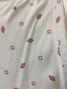 FASHION SEAL, White, Gray, Maroon Red, Poly/Cotton, Diamonds, Stripes - Vertical , Short Sleeves, White Cotton Twill Tape Ties,