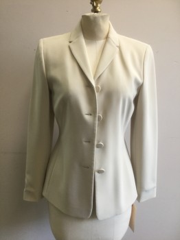 ANN TAYLOR, Lt Khaki Brn, Polyester, Solid, Single Breasted, 4 Buttons, Narrow Notched Lapel,
