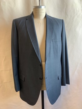 JAMES MARSHALL, French Blue, Wool, Solid, Single Breasted, 2 Buttons,  Notched Lapel, 3 Pockets, 3 Buttons Cuff