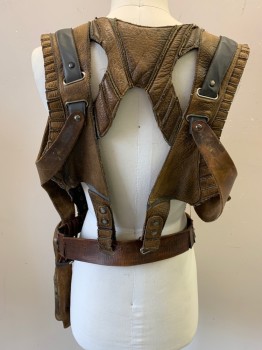 MTO, Brown, Leather, Solid, Aged Leather Harness/ Belt, Criss Cross Back, Weapon Holders, Sci Fi/ Post Apocalyptic