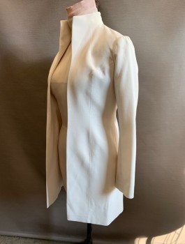 N/L MTO, White, Polyester, Solid, "Lab Coat" Inspired Long Coat, Bumpy Textured Polyester, Long Sleeves, Open at Center Front with No Closures, Stand Collar, Princess Seams, Cream Lining, Made To Order
