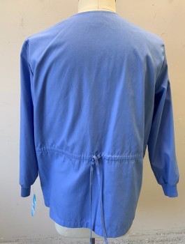 MEDGEAR SCRUBS, Periwinkle Blue, Poly/Cotton, Solid, Long Sleeves, 3 Snaps at Front, V-neck, 2 Patch Pockets at Hips, Rib Knit Cuffs, Drawstring Waist in Back