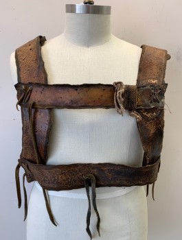 N/L MTO, Brown, Leather, Aged Leather, X Crossed Straps in Back with Weapon Holster in Back, Grommets with Self Leather Ties, Hidden Velcro Closures at Sides and Straps, Made To Order
