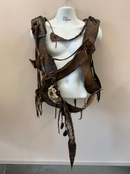MTO, Brown, Leather, Multiple Straps, Animal Tail, Silver Grommets, Animal's Skull