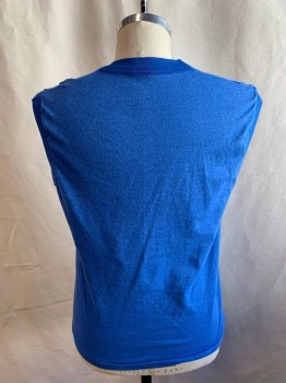 FRUIT OF THE LOOM, Blue, Cotton, Solid, Sleeveless, Ribbed Collar, Ribbed Cuffs