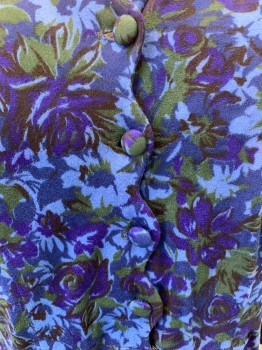 N/L, Midnight Blue, Purple, Cotton, Rayon, Floral, L/S, Hem Below Knee, Jersey, Scallop Collar & Placket, *with Matching Belt* Barcode [CF051359]