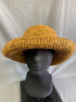 N/L, Brown, Straw, Textured Weave, Curved Brim, Terry Cloth Inner Hat Band