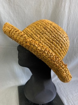 N/L, Brown, Straw, Textured Weave, Curved Brim, Terry Cloth Inner Hat Band