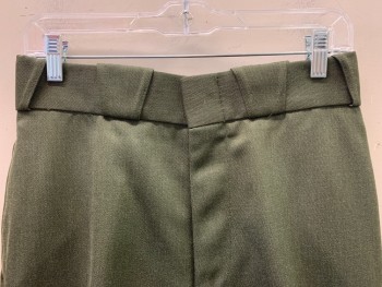 NO LABEL, Olive Green, Polyester, Cotton, Solid, F.F, Side Pockets, Zip Front, Belt Loops