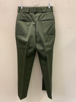 NO LABEL, Olive Green, Polyester, Cotton, Solid, F.F, Side Pockets, Zip Front, Belt Loops