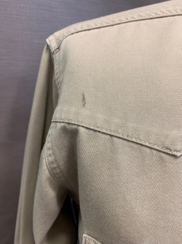 WRANGLER, Khaki Brown, Cotton, Collar Attached, Snap Front, Long Sleeves, 2 Pockets, "W" Shape Khaki Stitching on Pockets, Raw Edge  *Multple Stains
