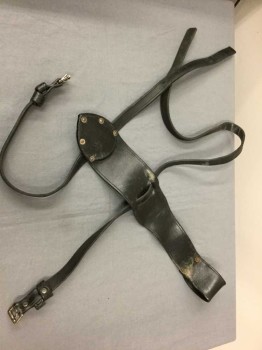 Black, Leather, Leg Harness For Knife, 2 Buckle Straps