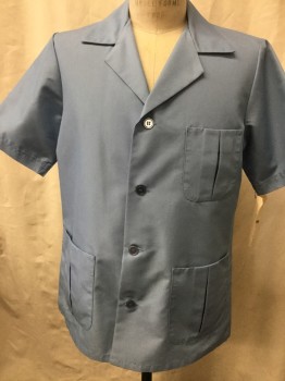 ANGELICA, Lt Blue, Polyester, Cotton, Solid, Short Sleeves, Button Front, Collar Attached, 3 Pockets,