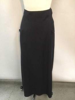 Midnight Blue, Wool, Solid, Elastic Waist In Back Only, Snap Closures At Side, 2 Geometric/Angular Curved Pockets At Side with Decorative Self Covered Button, Floor Length Hem **Some Moth Holes Near Hem,