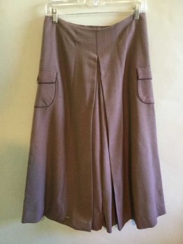 M.T.O., Purple, Cream, Dk Purple, Wool, Leather, Herringbone, Culottes, Button Front Aline Skirt Over Pants, No Waistband, Back Boxpleated Pants, 2 Side Flap Curved Pockets with Dark Purple Leather Piping, Double,
