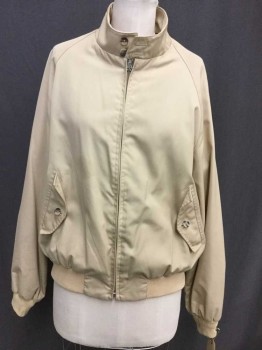 PETER'S, Beige, Polyester, Solid, Zip Front, 2 Pocket, with Button Tab, Stand Collar,