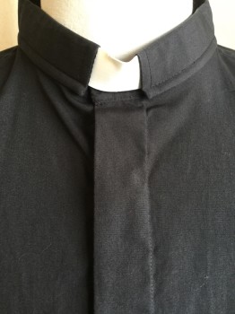 CHURCH WEAR, Black, Cotton, Polyester, Solid, C.A., with White Band Peeping, Hidden B.F., 1 Pckt, L/S,
