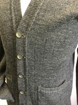 MC GREGOR, Charcoal Gray, Wool, Heathered, Cardigan, V-neck, Long Sleeves, 5 Buttons, 2 Pockets, Subtle Wide Rib Knit,