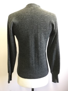 MC GREGOR, Charcoal Gray, Wool, Heathered, Cardigan, V-neck, Long Sleeves, 5 Buttons, 2 Pockets, Subtle Wide Rib Knit,