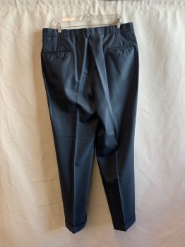 JAMES MARSHALL, French Blue, Wool, Solid, Flat Front, Zip Fly, Belt Loops, 5 Pockets, Cuffed Hem