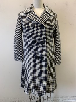NL, Navy Blue, Beige, Wool, Houndstooth, Collar Attached, Double Breasted, Button Front, 2 Pockets