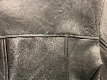 JONES NEW YORK, Black, Leather, Solid, 4 Buttons, 2 Patch Pockets, Wrinkled, Scuff Center Back See Detail Photo,