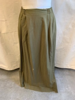 NL, Olive Green, Cotton, Solid, Drawstring, Two Tuck Pleat at Front, Floor Length *White Stain
