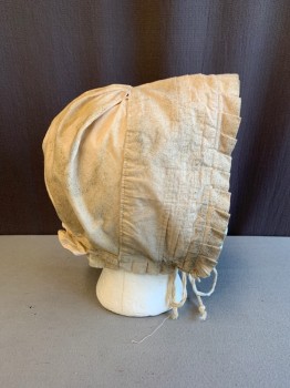 MTO, Cream, Cotton, Solid, 1700s, Ties Attached, Ruffle Trim *Aged/Distressed*