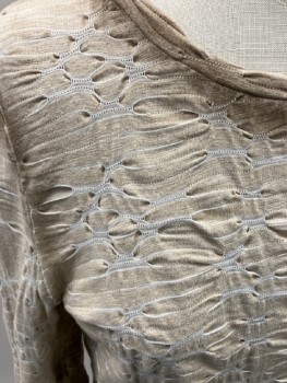 N/L, Cream, Cotton, Textured Fabric, CN, L/S, Stitch Manipulated Web, Aged