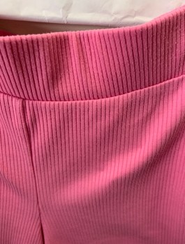 FOREVER 21, Hot Pink, Polyester, Rayon, Solid, High Waist, Wide Elastic Waist Band, Ribbed 5" Inseam