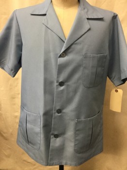 ANGELICA, Lt Blue, Polyester, Cotton, Solid, Short Sleeves, Button Front, Collar Attached, 3 Pockets,