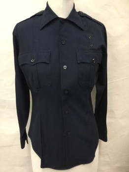 ROYAL CREST, Midnight Blue, Polyester, Rayon, Solid, Women's Size Police Shirt, Long Sleeves, Faux Button Front with Velcro Closure, 2 Pockets, Epaulettes