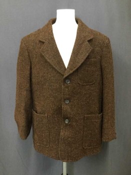 NO LABEL, Brown, Wool, Tweed, 3 Button, Long Sleeves, Patch Pockets, Boys