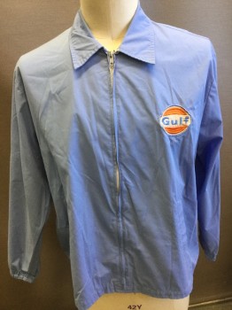 JFF UNIFORMS, Sky Blue, Orange, Cotton, Solid, Zip Front, Collar Attached, Slit Pockets, Orange/beige/light Blue Patch