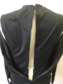 MTO, Black, Silver, Polyester, Spandex, Color Blocking, Reptile/Snakeskin, Long Sleeve Bodysuit with Finger Stirrups, Stand Collar, Back Zipper, Power Mesh Over Spandex with Shiny Geometric Design on Front, Snap Crotch, Cotton Fitted Vest Back Zipper Understructure, Hook & Eyes for Attaching to Matching Shrug, Multiple